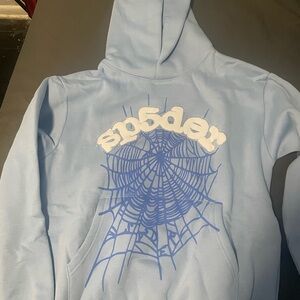 Pastel Blue Graphic Hoodie with Rhinestone Detail